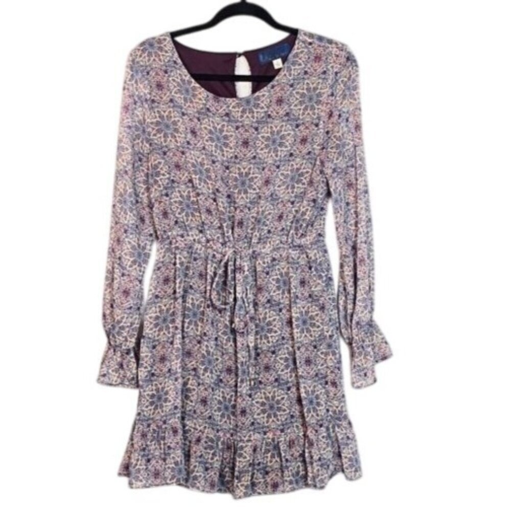 Women's Printed Long-Sleeve Mini Dress - Purple Floral
